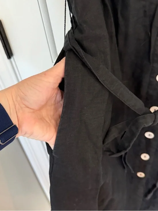 Quince 100% Linen Black Shirt Dress XL | Button Front Tie Waist 25253 - Picture 10 of 16